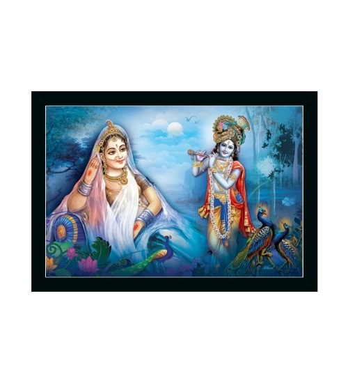 Radha Krishna Painting with Synthetic Photo Frame (Multicolor)