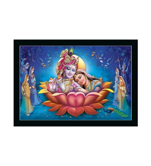 Radha Krishna Painting with Synthetic Photo Frame (Multicolor)