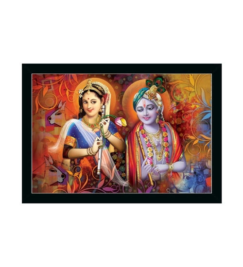 Radha Krishna Painting with Synthetic Photo Frame (Multicolor)
