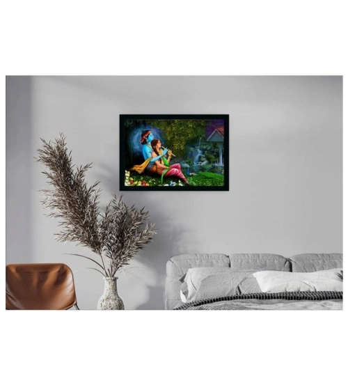 Radha Krishna Painting with Synthetic Photo Frame (Multicolor)