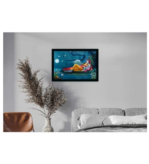 Radha Krishna Painting with Synthetic Photo Frame (Multicolor)