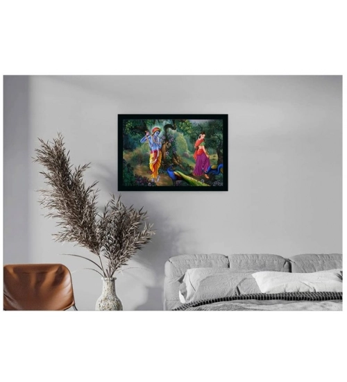 Radha Krishna Painting with Synthetic Photo Frame (Multicolor)