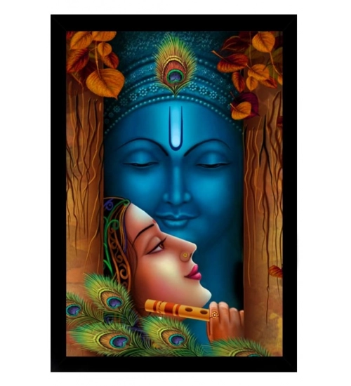 Radha Krishna Painting with Synthetic Photo Frame (Multicolor)