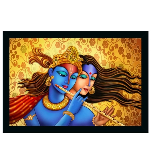 Radha Krishna Painting with Synthetic Photo Frame (Multicolor)