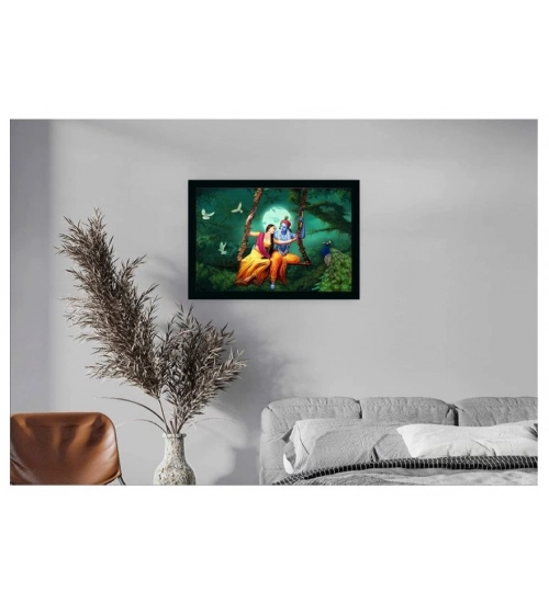 Radha Krishna Painting with Synthetic Photo Frame (Multicolor)