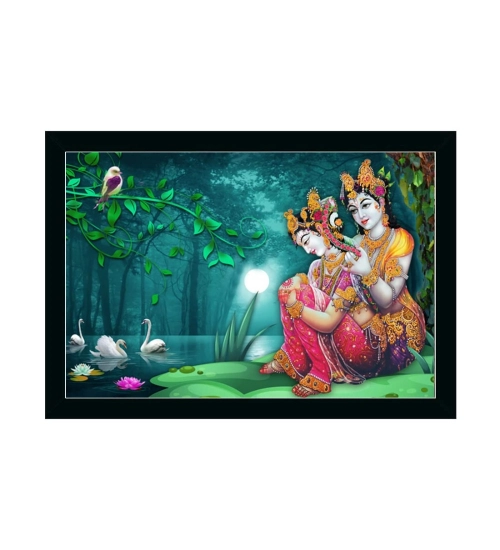 Radha Krishna Painting with Synthetic Photo Frame (Multicolor)