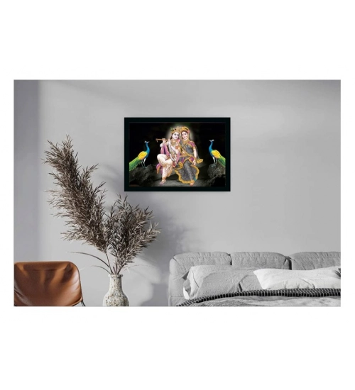 Radha Krishna Painting Vinyl Sparkle Coated with Synthetic Photo Frame (Multicolor)