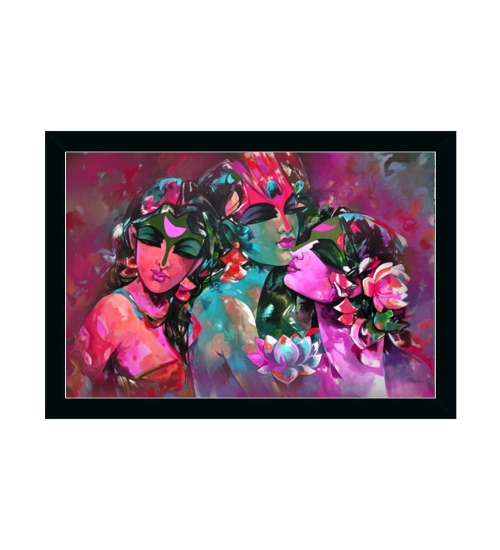 Beautiful Radha Krishna Vinyl Sparkle Coated with Synthetic Fram (Multicolor)