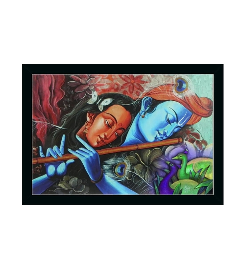 Radha Krishna Painting with Synthetic Photo Frame (Multicolor)