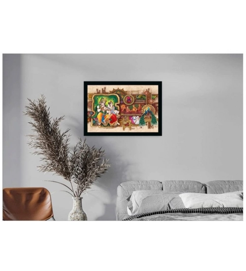 Radha Krishna Painting with Synthetic Photo Frame (Multicolor)