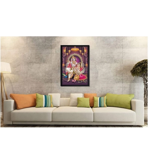 Radha Krishna Painting with Synthetic Photo Frame (Multicolor)
