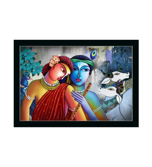 Radha Krishna Painting with Synthetic Photo Frame (Multicolor)
