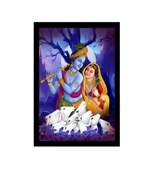 Radha Krishna Painting with Synthetic Photo Frame (Multicolor)