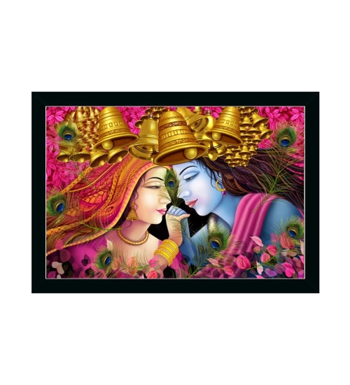 Radha Krishna Painting with Synthetic Photo Frame (Multicolor)