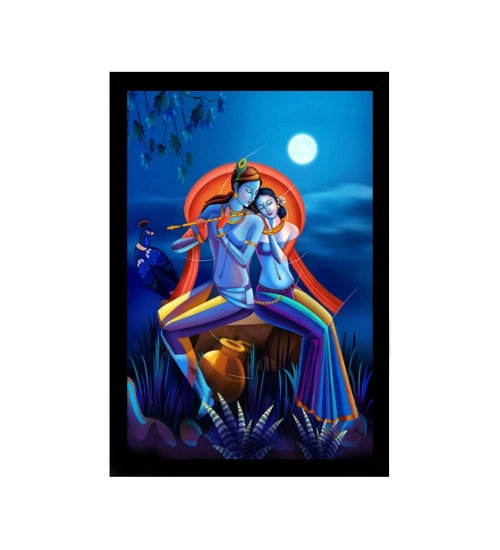 Radha Krishna Painting with Synthetic Photo Frame (Multicolor)