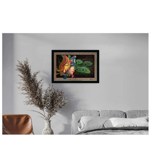 Radha Krishna Painting with Synthetic Photo Frame (Multicolor)
