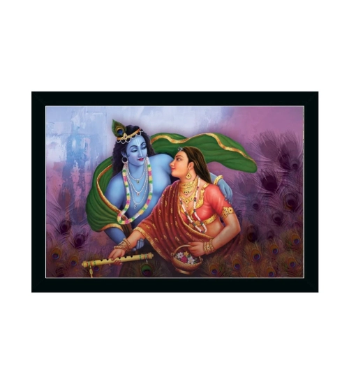 Radha Krishna Painting with Synthetic Photo Frame (Multicolor)