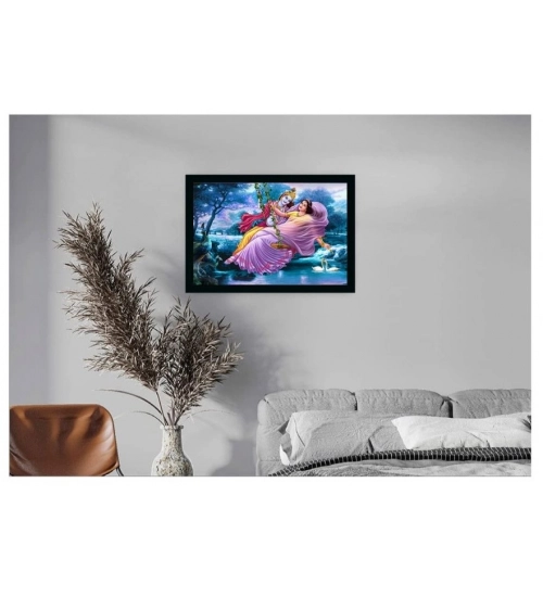 Radha Krishna Painting with Synthetic Photo Frame (Multicolor)