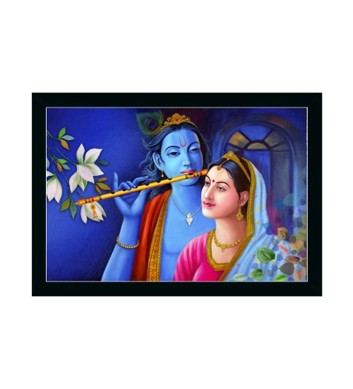 Radha Krishna Painting with Synthetic Photo Frame (Multicolor)