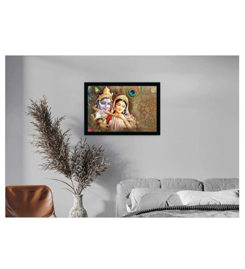 Radha Krishna Painting Vinyl Sparkle Coated with Synthetic Photo Frame (Multicolor)