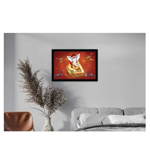 Ganesh Photo with Synthetic Photo Frame (Multicolor)