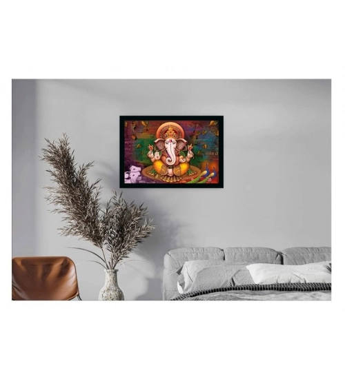 Ganesh Photo with Synthetic Photo Frame (Multicolor)