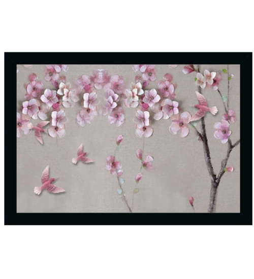 Flower Painting Vinyl Sparkle Coated with Synthetic Photo Frame (Multicolor)