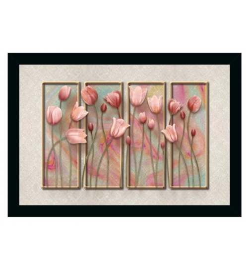 Flower Painting Vinyl Sparkle Coated with Synthetic Photo Frame (Multicolor)