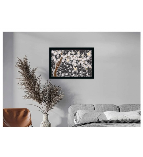 Flower Painting Vinyl Sparkle Coated with Synthetic Photo Frame (Multicolor)