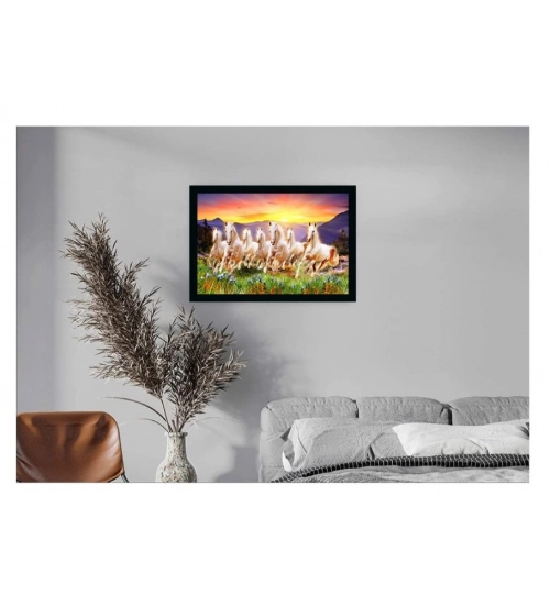 Seven Running Horses Vastu Painting with Frame (Multicolor)