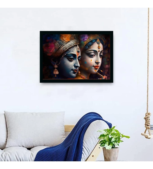 Radha Krishna Painting with Synthetic Photo Frame (Multicolor)