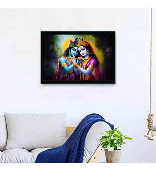 Radha Krishna Painting with Synthetic Photo Frame (Multicolor)