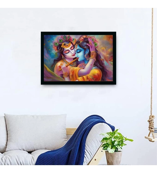 Radha Krishna Painting with Synthetic Photo Frame (Multicolor)