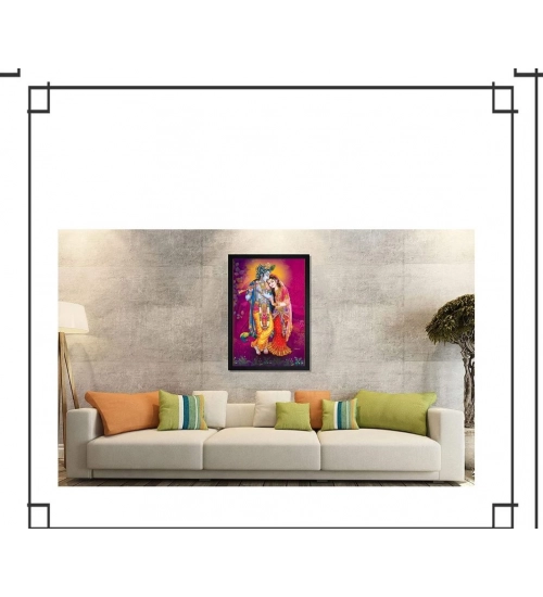Radha Krishna Painting with Synthetic Photo Frame (Multicolor)