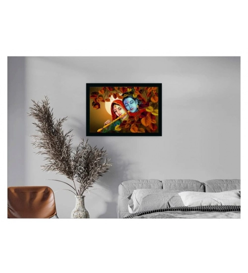 Radha Krishna Painting Vinyl Sparkle Coated with Synthetic Photo Frame (Multicolor)