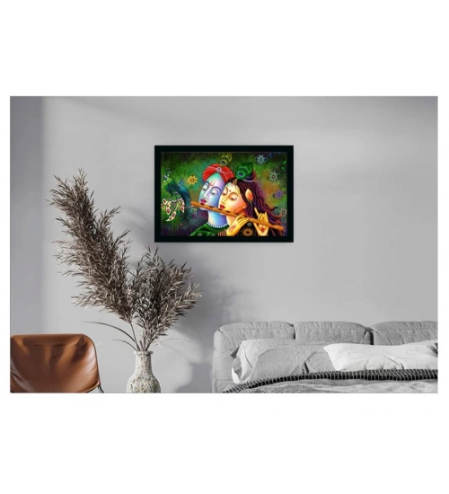 Radha Krishna Painting Vinyl Sparkle Coated with Synthetic Photo Frame (Multicolor)