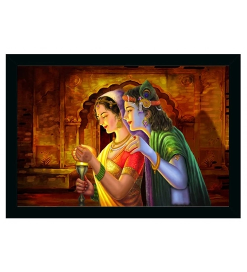 Radha Krishna Painting Vinyl Sparkle Coated with Synthetic Photo Frame (Multicolor)
