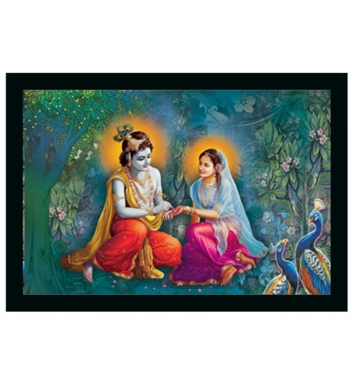 Radha Krishna Painting Vinyl Sparkle Coated with Synthetic Photo Frame (Multicolor)