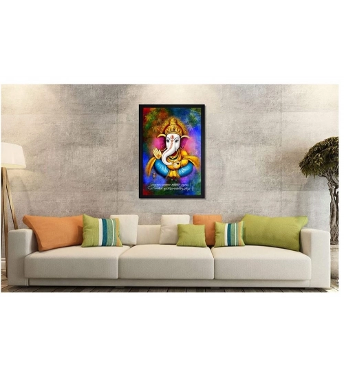 Ganesh Photo with Synthetic Photo Frame (Multicolor)