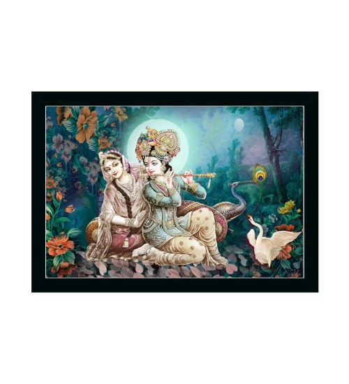 Radha Krishna Painting with Synthetic Photo Frame (Multicolor)