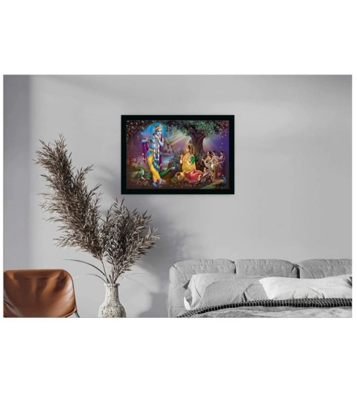 Radha Krishna Painting with Synthetic Photo Frame (Multicolor)