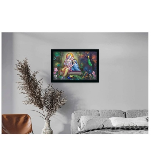 Radha Krishna Painting with Synthetic Photo Frame (Multicolor)