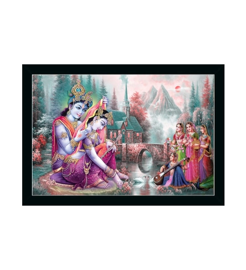 Radha Krishna Painting with Synthetic Photo Frame (Multicolor)