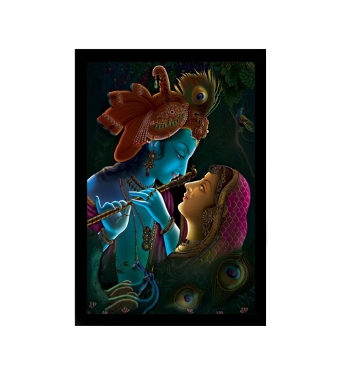 Radha Krishna Painting with Synthetic Photo Frame (Multicolor)