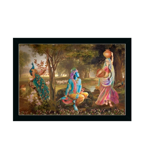 Radha Krishna Painting with Synthetic Photo Frame (Multicolor)