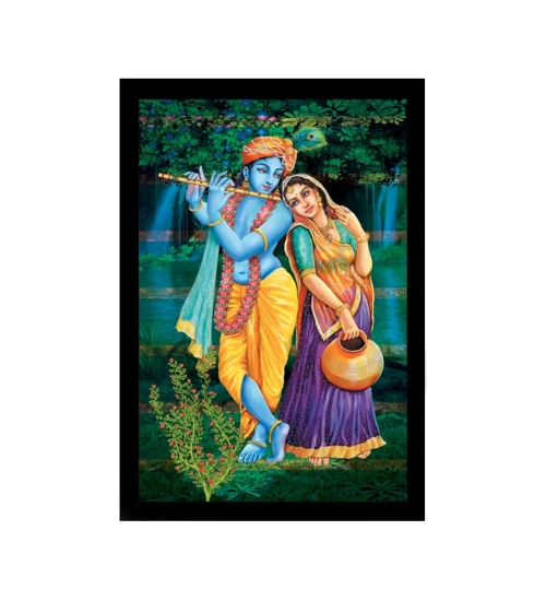 Radha Krishna Painting with Synthetic Photo Frame (Multicolor)