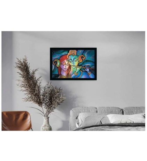 Radha Krishna Painting with Synthetic Photo Frame (Multicolor)