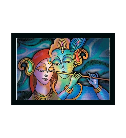 Radha Krishna Painting with Synthetic Photo Frame (Multicolor)