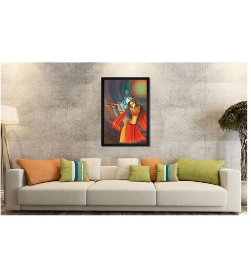 Radha Krishna Painting with Synthetic Photo Frame (Multicolor)