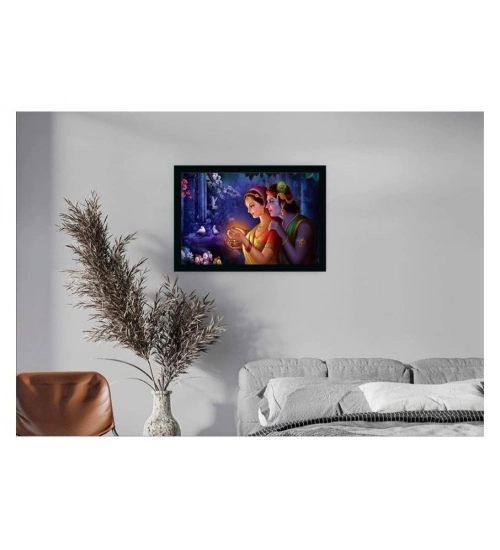 Radha Krishna Painting with Synthetic Photo Frame (Multicolor)